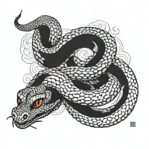 Meixan Snake Coiled With Hindu Poetry Behind