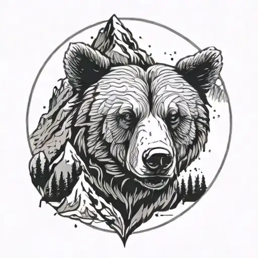 Bear Head Surrounded By Mountains