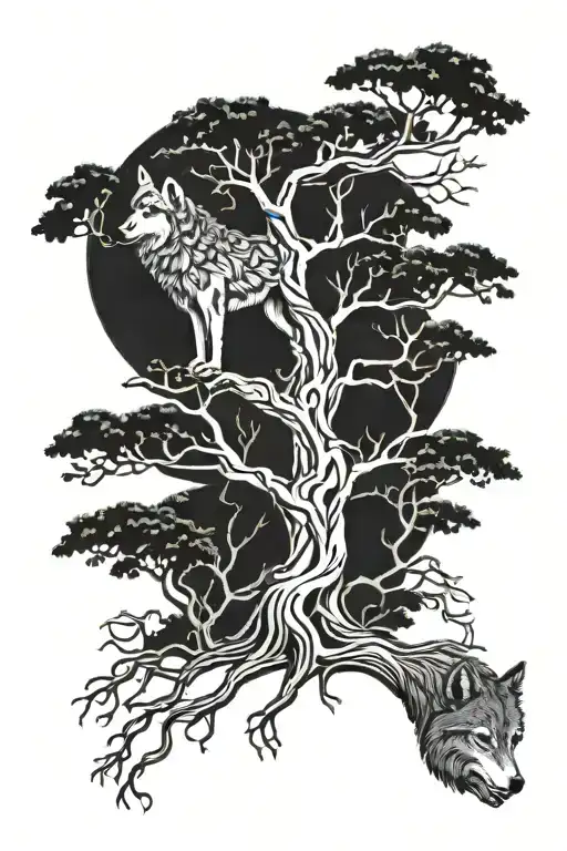 Tree Of Life Intertwined With Wolf Head