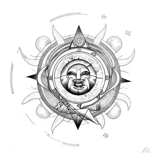 Aries Zodiac With The Sun Around It And The Cancer Zodiac With The Moon Around It