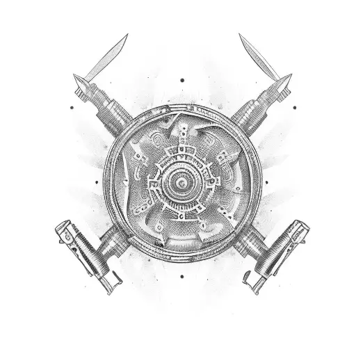 A Car Engine Made Up Of Intricate Knife And Gun Parts