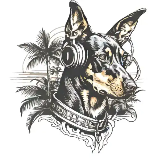 Create A Tattoo Of A Doberman Listening To Music While On Vacation With The Family