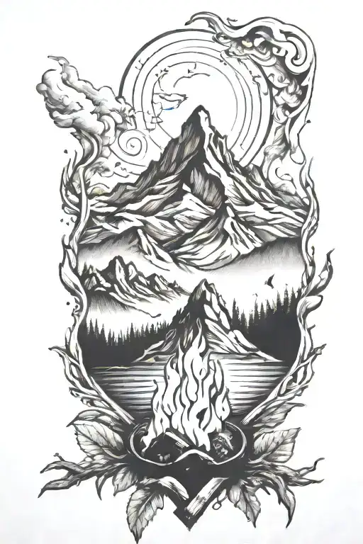 Mountain Range In The Background Campfire Surrounded