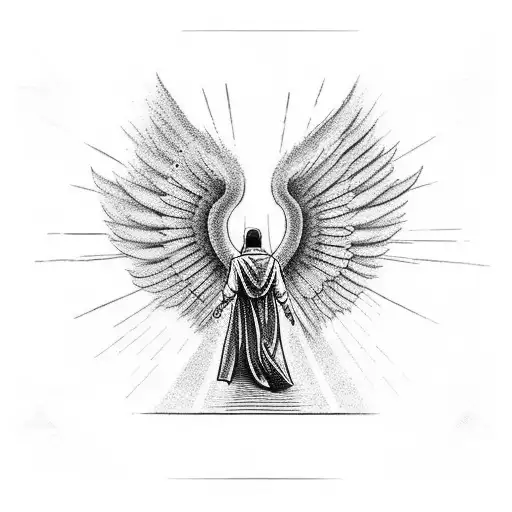 Stairway To Heaven With Angel And Man Walking Upstairs