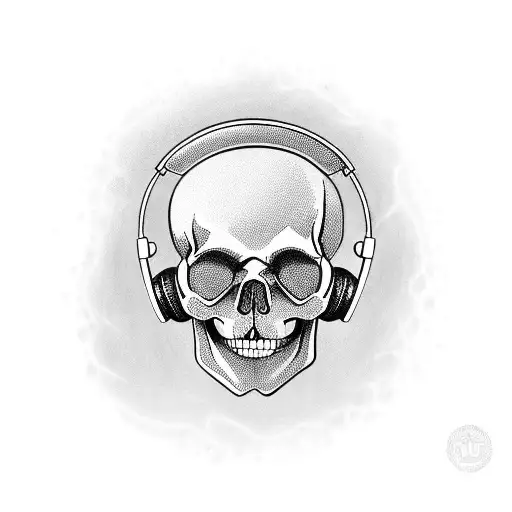 A Skull With Headphones Listening To Rock Music