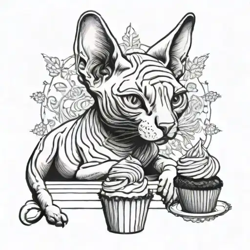 A Sphynx Cat Sits Holding A Cupcake
