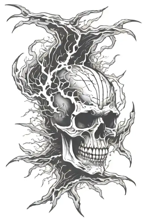 Skull Lightning Bolts Emanating From Left Jaw And Eye