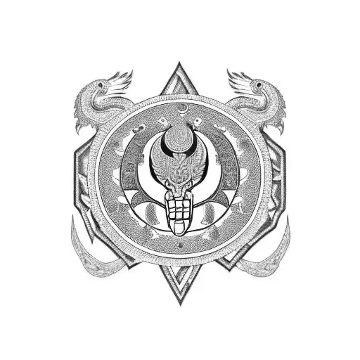 A Blackwork Tattoo Of An Aztec Feathered Serpent With Insurance Symbols In Its Scales