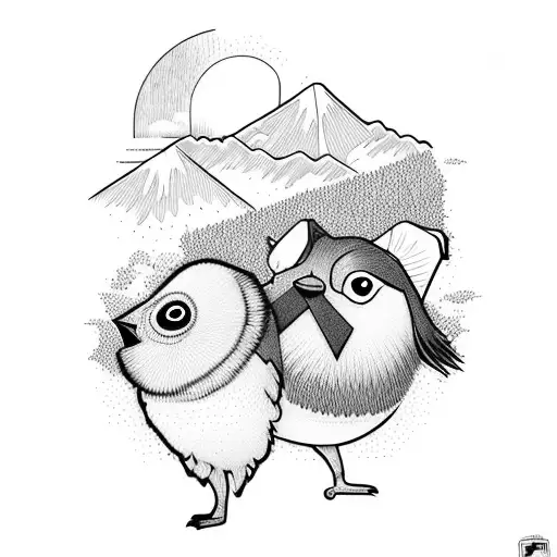 A Playful Design Showcasing A Dog And A Kiwi Bird Exploring The Mountains Together