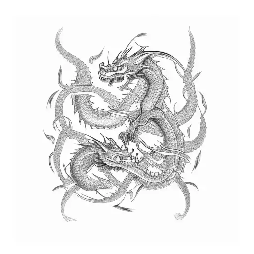 An Intricate Design Of Intertwined Dragons And Fish