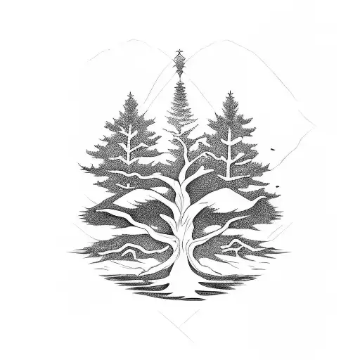 One Pine Tree With Roots