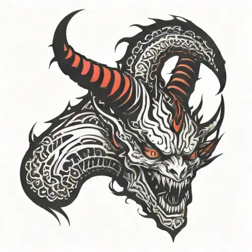 Demon With Red Eyes A Little Bit Twisted Horns Smilng