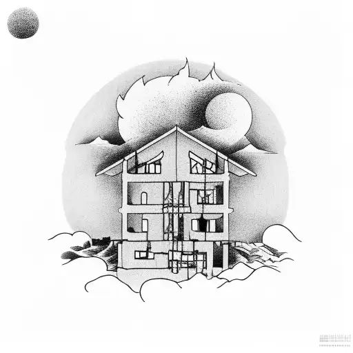 Foundation Of A House Under Construction With Sunset In Sky