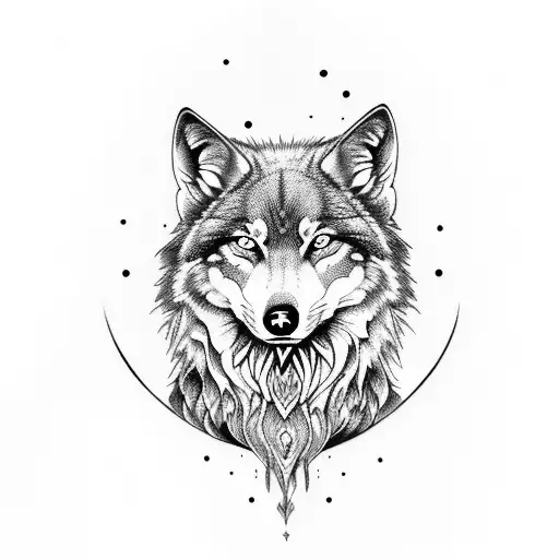 A Psychedelic Wolf Howling At The Moon While Smoking A Joint