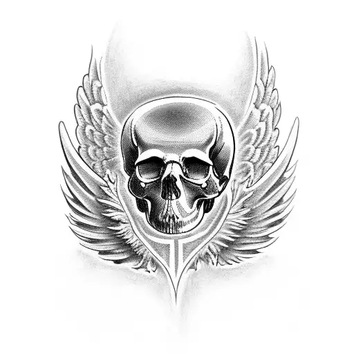 Realistic Tattoo Of A Skull With Angel Wings