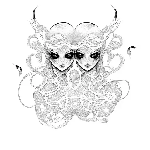 Goth Cyborg Gemini Sisters Hair Tangled Together Wide