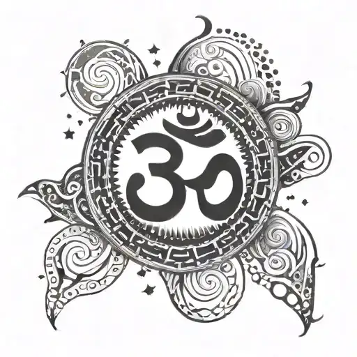 An Om Symbol Surrounded By Swirling Galaxies And Cosmic Energy
