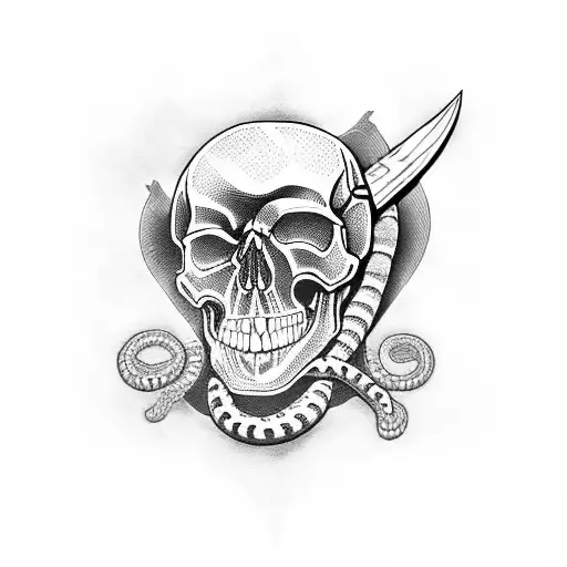 Skull With Snake And Knives