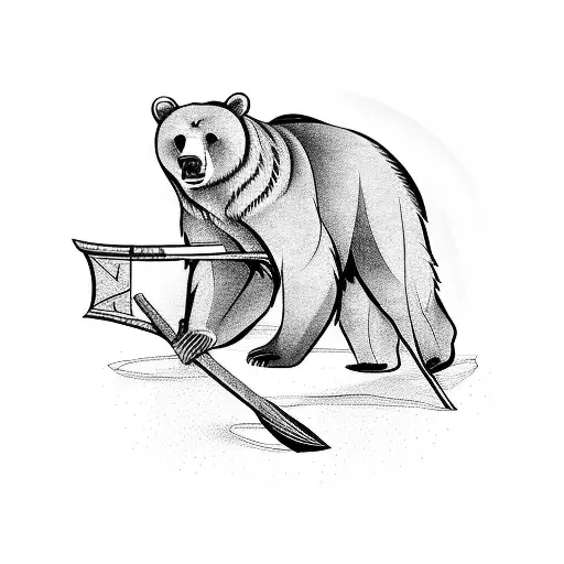 Bear With Ax And Bow And Arrow