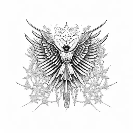 A Skeletal Bird With Intricate Blackwork Details