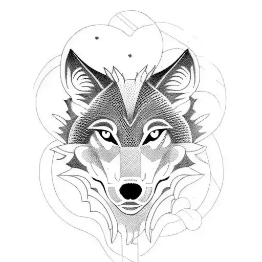 A Blackwork Tattoo Of A Wolf Surrounded By Mythical Creatures