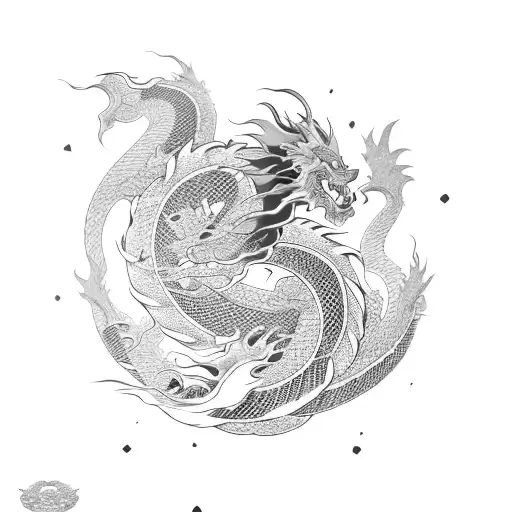 Japanese Style Dragon With Wave Background