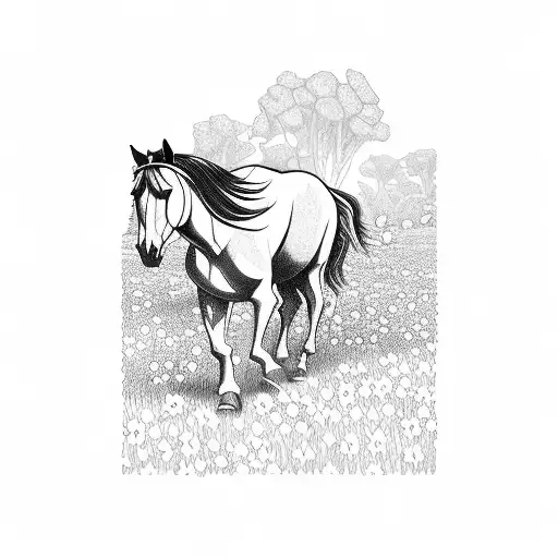 Gaucho Riding A Wild Horse Through A Field Of Flowers