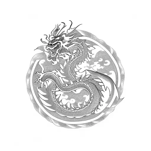 Chinese Dragon Intertwined With Iconic Anime Symbols