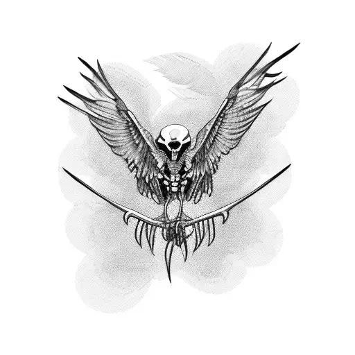 A Skeletal Bird With Intricate Blackwork Details