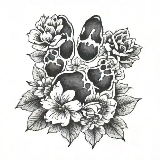 Dog Paw And Flowers