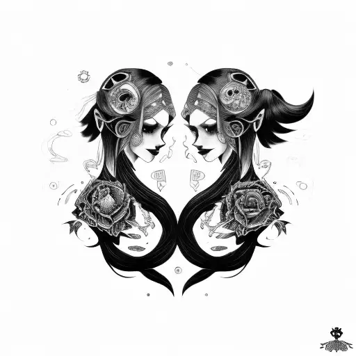 Goth Cyborg Gemini Sisters Hair Tangled Together Wide