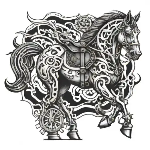 Biomechanical Steampunk Horse With Fire Flames