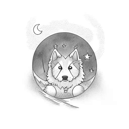 A Serene Moonlit Landscape With A Dog Playing In A Field