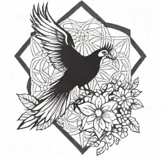 Phoenix Holding The Flower Of Life