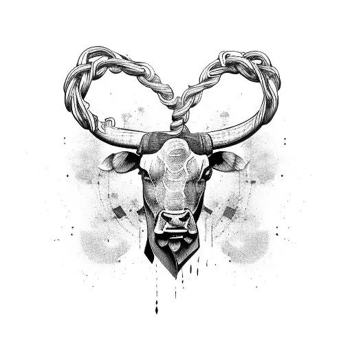 Funky Music Notes Intertwining With A Bull's Horns