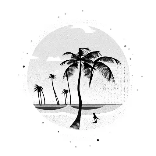 A Tropical Beach Scene With Palm Trees And Waves