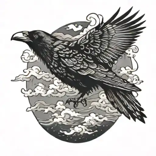 A Wild Crow Flying Through A Stormy Sky