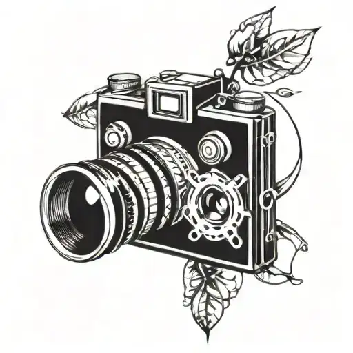A Blackwork Camera Tattoo With A Creative Twist Incorporating Elements Of A Film Reel