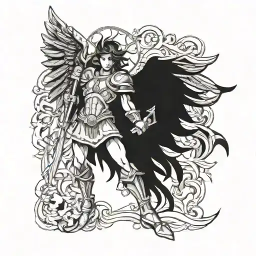 Anime Character Saint Michael Battling Evil Forces In A Chicano Style