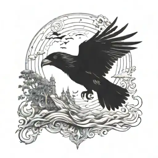 Wild Crow Flying Towards