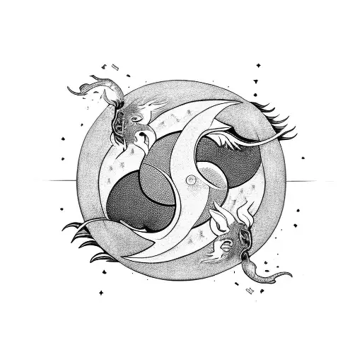Dragon With Sun And Moon Or Yin And Yang