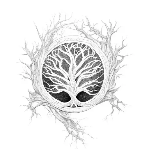 Illustrate A Tree Of Life With Roots Reaching Towards The Cosmos