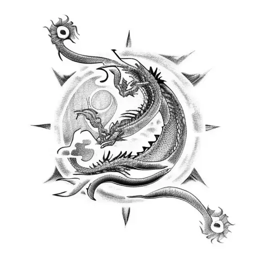 Dragon Tattoo To Fit On A Forearm With Sun And Moon Or Yin And Yang