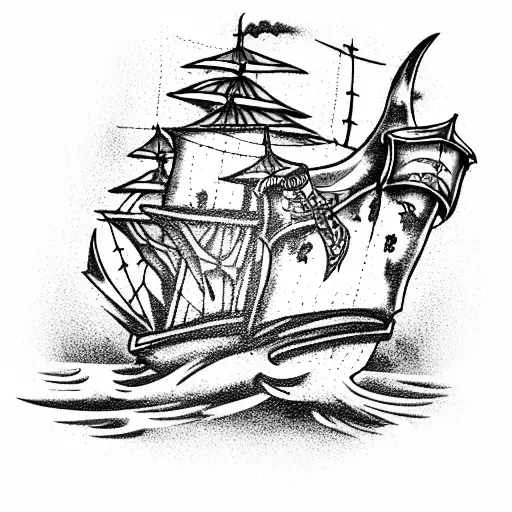 A Pirate Ship Getting Pulled Down By A Kraken