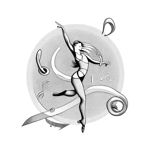 A Dancer Surrounded By Musical Notes And Gaming Symbols