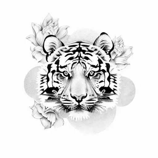 Tiger With Skull And Flowers