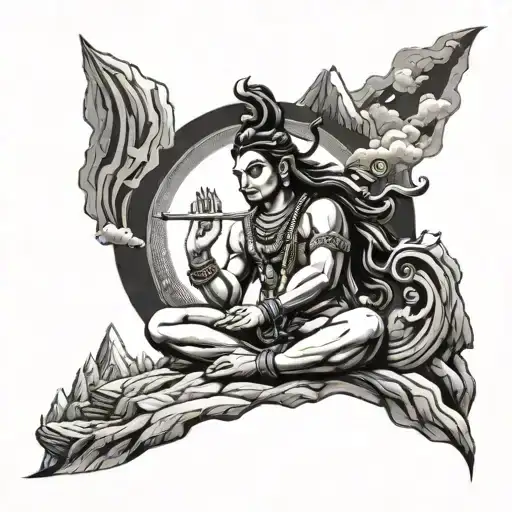A Fusion Design Of Lord Shiva Performing A Cosmic Dance On Top Of A Mountain Peak