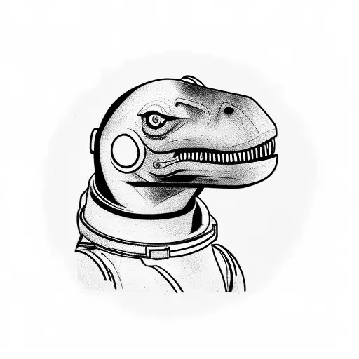 A Dog Wearing An Astronaut Helmet While Having On Leash An Small Velociraptor