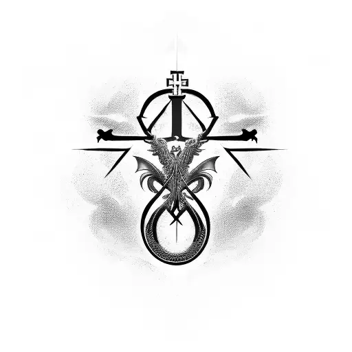 A Fierce Dragon Wrapped Around A Cross Symbolizing The Client's Christian Faith