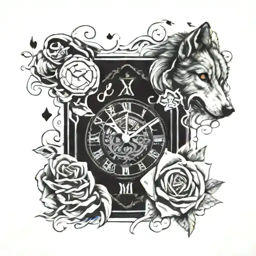 Ace Card Smoke Swirling Dice Rolling Wolf Print Roses Clock With Roman Numerals